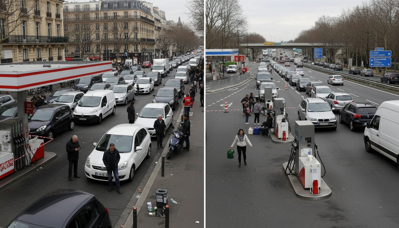 la france fait face à une grave pénurie d'essence provoquée par des blocages qui perturbent fortement l'approvisionnement, impactant les déplacements et les services essentiels.
