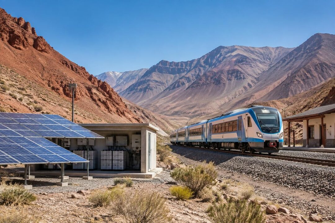 en argentine, un train alimenté par des batteries rechargées à l’énergie solaire sillonne les paysages andins, une première pour le pays.