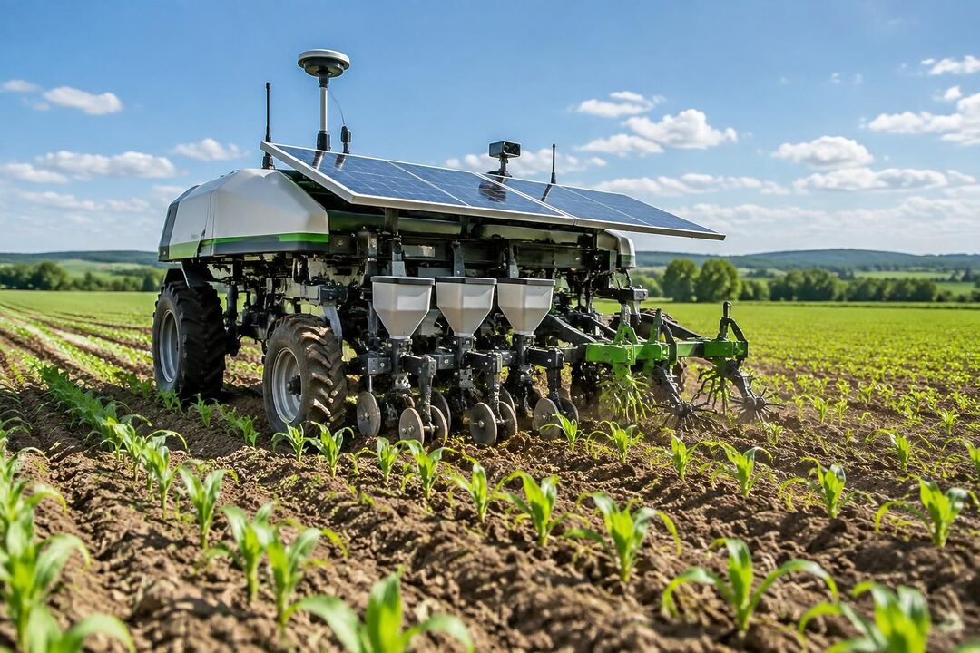 découvrez un robot agricole autonome à énergie solaire qui utilise le gps pour semer avec précision et désherber sans pesticides.