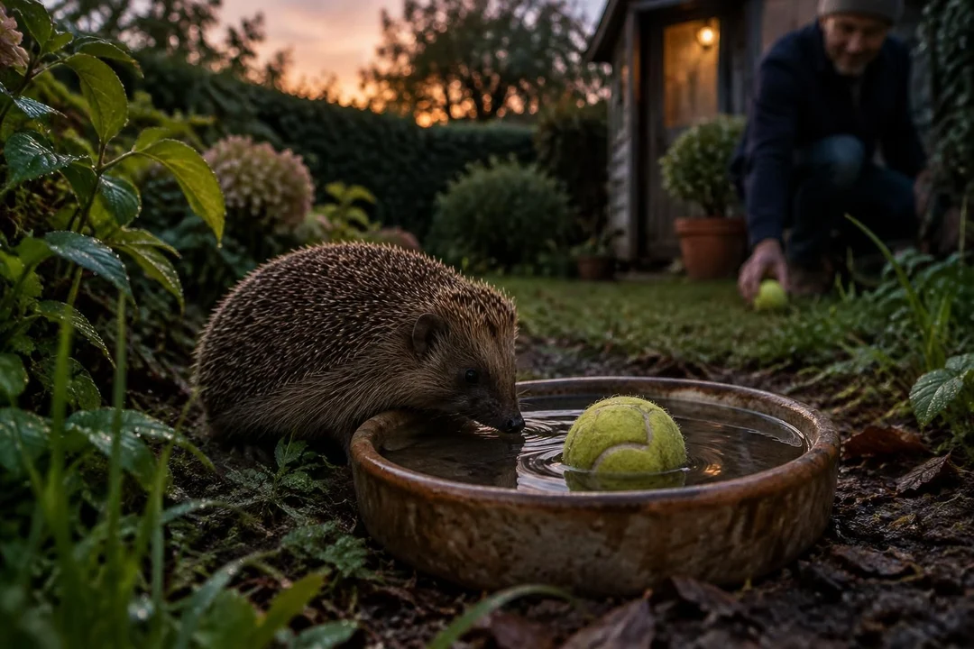 une balle de tennis flottante peut ralentir la formation de glace dans l’abreuvoir et aider les hérissons à trouver de l’eau, avec quelques précautions.