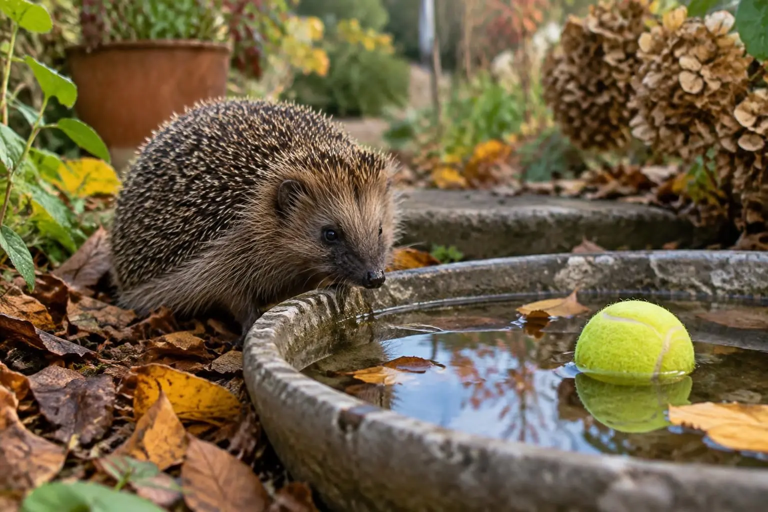 découvrez pourquoi une balle de tennis dans l’abreuvoir des hérissons aide à éviter que l’eau ne gèle et à protéger ces petits animaux.