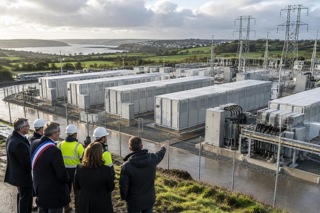 en bretagne, une batterie géante stocke l’électricité avant de la restituer au réseau pour mieux répondre aux besoins énergétiques.