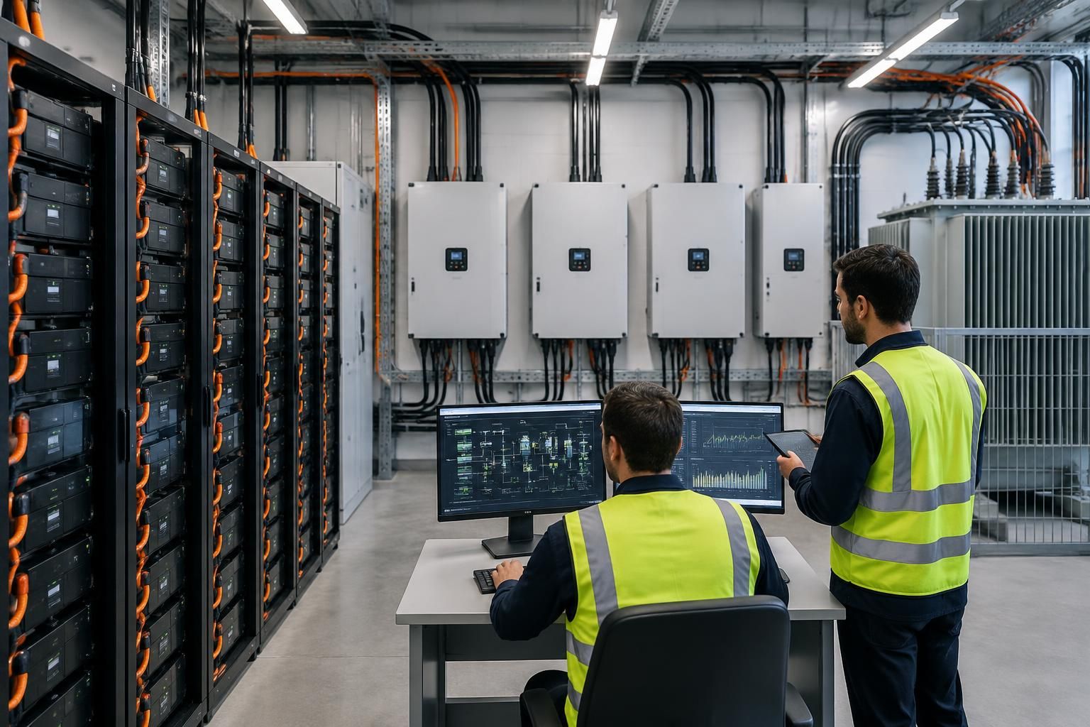 en bretagne, une batterie géante stocke l’électricité puis la restitue au réseau pour mieux équilibrer la production et la consommation d’énergie.